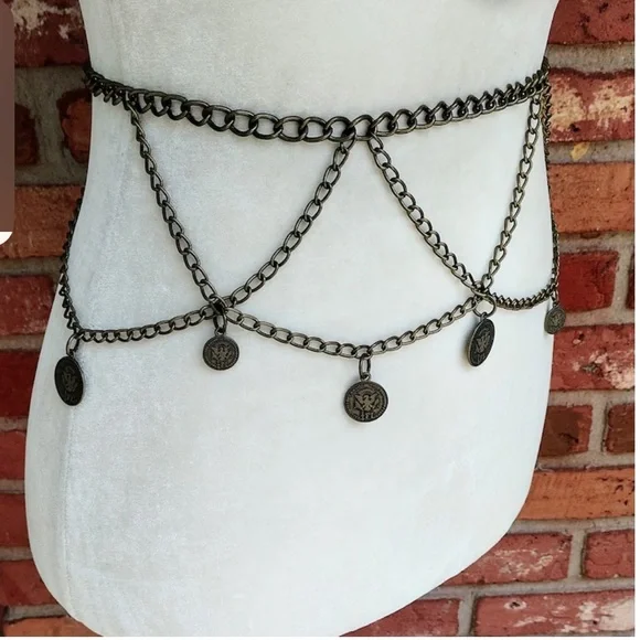 Vintage Antique Gold Coin Chain Belt - Belly Dance, Boho, Festival adjustable - Picture 3 of 10